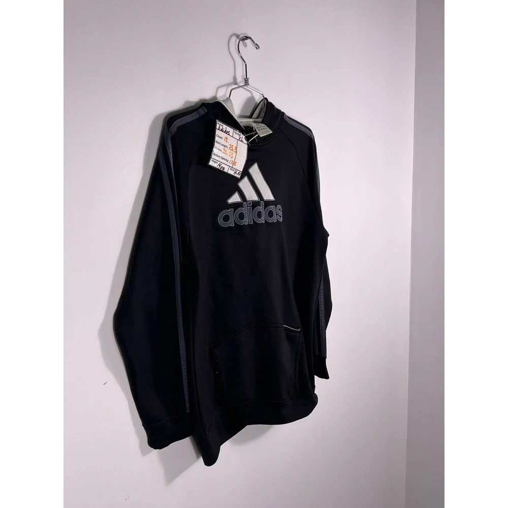 Adidas Hoodie Youth XL Black Sporty‎ Casual Climalite Embroidered Logo Pullover